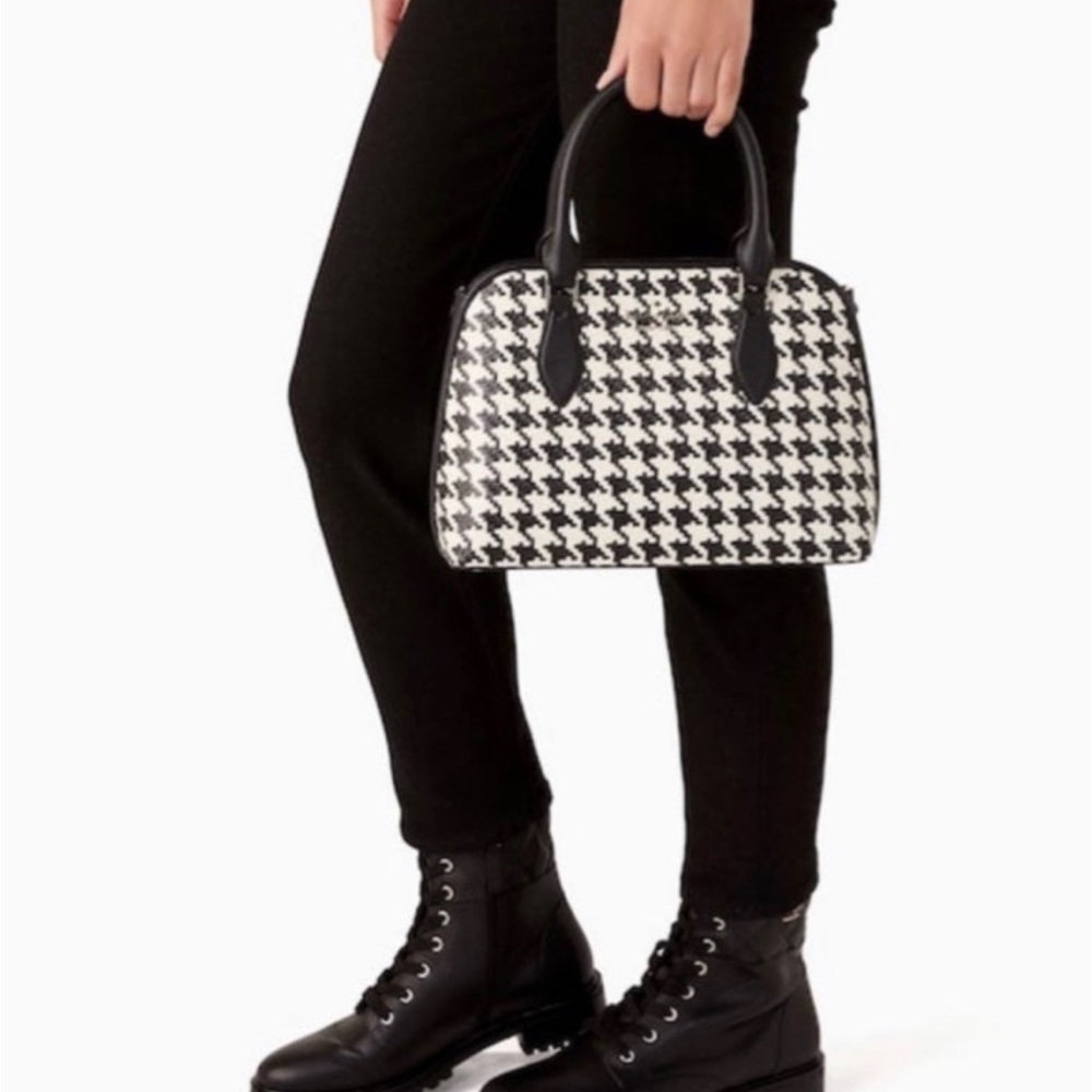 Kate Spade Darcy Woven Small Satchel & Large Slim Bifold Wallet In Houndstooth - Picture 2 of 7